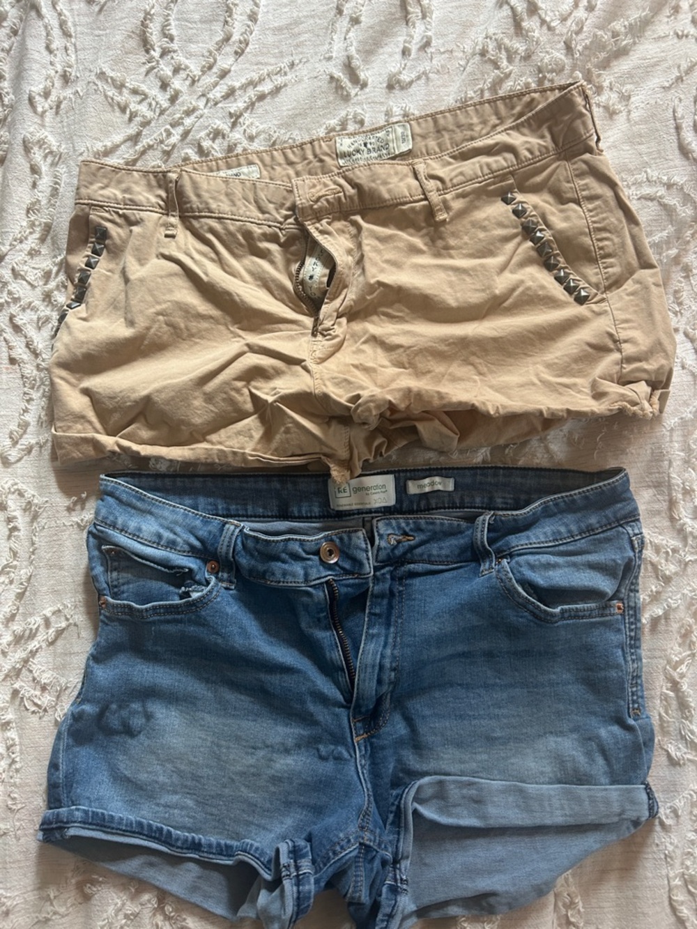 Lucky Brand Beige Studded Cotton Shorts & RE Generation Denim Shorts